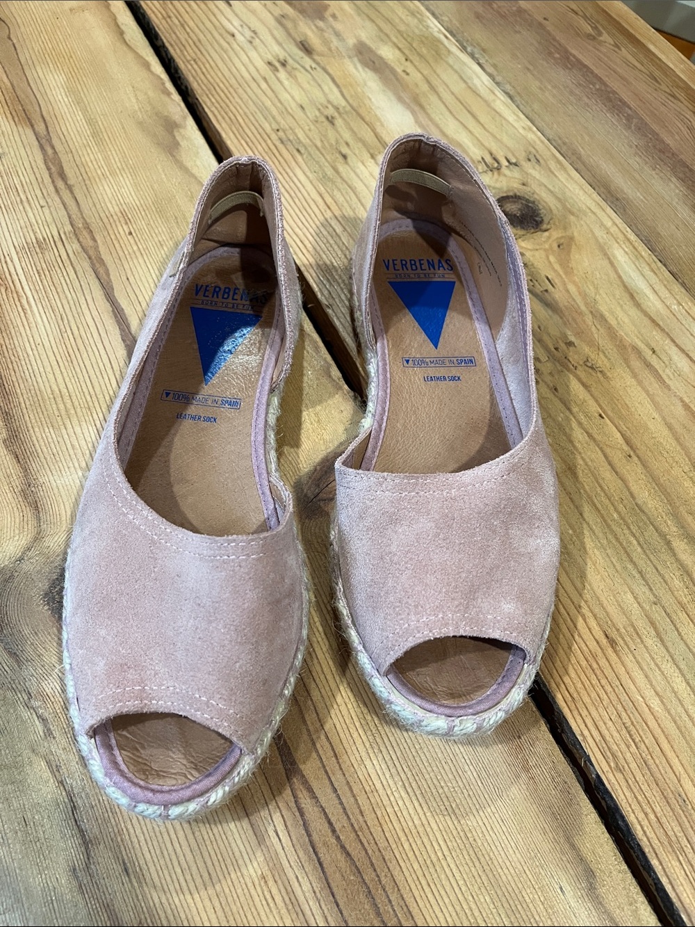 VERBENAS 39 Soft Pink Suede Peep Toe Sandals Spain